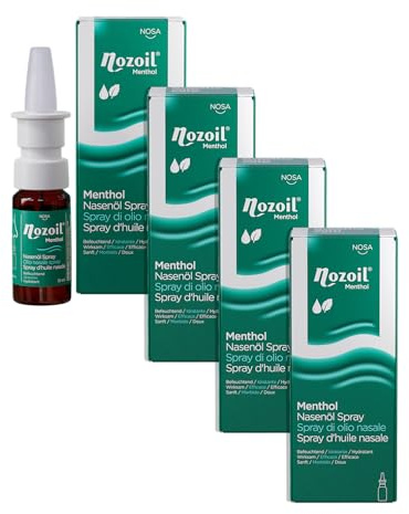NOSA Nozoil Menthol | Nasenspray | Trockene Nase | Erkältung | Natürlich | Ein frischer Hauch von Menthol | Sesamöl | (4-Pack)
