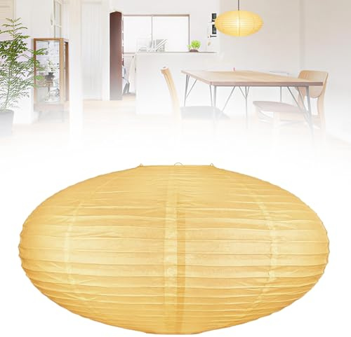 DASIAUTOEM Papier Lampenschirm, Beige Ovale Chinesische Papierlaterne, Chinesischer Faltbarer Reispapier-Lampenschirm, Handgefertigte Hängeleuchte Abdeckung für Schlafzimmer, Ess- und Wohnzimmer(45CM)