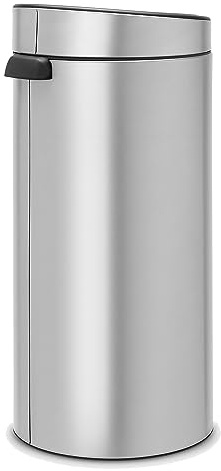 Brabantia 30L Kitchen Touch Bin New (Metallic Grey) Removable Lid, Soft-Touch Open, Easy Clean Rubbish Waste Bin + Bin Bags