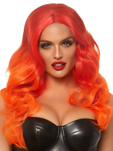 Leg Avenue Damen Ombre Long Wavy Wig Panamahut, Orange, (Herstellergröße: One sizeUk 6-12)