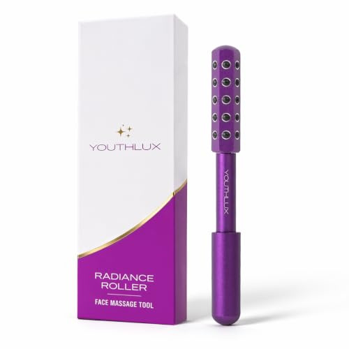 YOUTHLUX Radiance Roller – Germanium Stone Facial Massage Tool/Wand Face Roller for Lifting, Sculpting, De-Puffing, Glow Boost, Energizing & Cooling Effect (Purple)