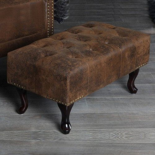 cagü edler Designklassiker Fußhocker Winchester Braun Kunstleder im klassisch englischen Chesterfield-Stil