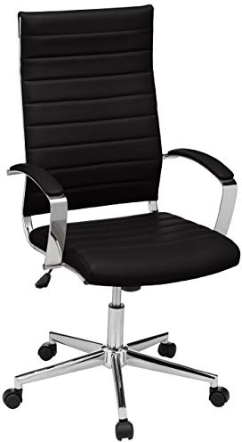 Amazon Basics High-Back Swivel Office Chair with Lumbar Support, Ergonomic Ribbed Faux Leather, Adjustable Height, 45.25 x 24.75 x 23.25, Black
