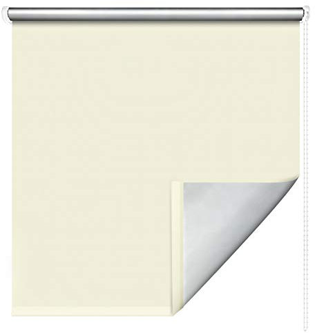Thermorollo Hitzeschutzrollo Verdunkelungsrollo Kettenzugrollo Seitenzugrollo Fenster Rollo Breite 62-202 cm Stoff lichtundurchlässig verdunkelnd Thermobeschichtung Silber (82 x 180 cm / Vanille)