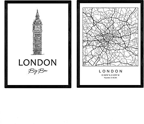 Nacnic Pack Poster London - Big Ben. Blätter mit Denkmälern von Städten. A4-Format