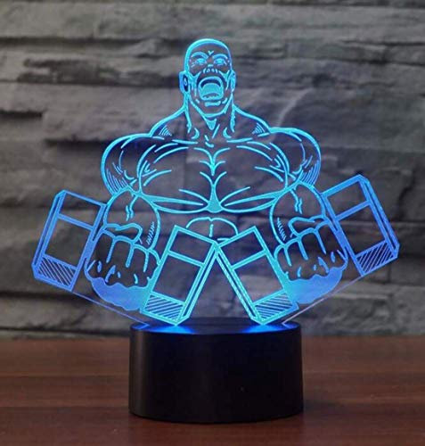 3D Illusion Tischlampe Nachtlampe,KINGCOO LED 7 Farben ändern Touch Schreibtischlampe Nachtlichter Schlummerleuchten für Kinder Familie Dekoration Valentinstag Geburtstags Geschenk (Hantel Fitness)