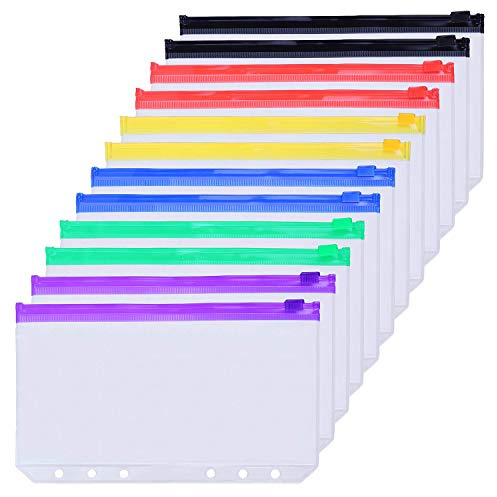 Antner 12 Stück Bindertaschen A6 Größe Mehrfarbige Reißverschluss Ordner für 6-Ring-Binder Notebook lose Blätter Taschen Wasserdichte PVC Tasche Dokument Aktenbeutel