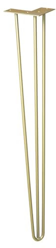 Wagner Pied de Meuble/Pied de Table/Pied en épingle à Cheveux - Hairpin Leg - Style rétro - Acier revêtu doré, 12 x 12 x 71 cm, Pied Conique/incliné, Plaque de Montage intégrée - 12827501