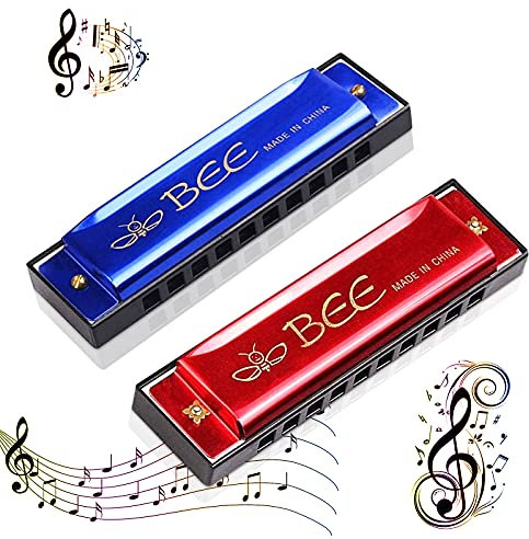 2 Stück Mundharmonika, Mundharmonika Kinder, 10 Löcher mundharmonika Diatonisch,Mouthharp,Mundharmonika C,Major Blues Harmonika,Harmonica für Kinder Student Fortgeschrittene und Anfänger (Rot Blau)