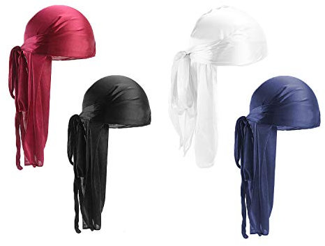 Durags, Kopftücher mit langem Schwanz, unisex, breite Träger, Piraten-Haarverlust-Turban, Hut für Damen und Herren, Hip-Hop- und tägliche Dekoration, mehrere Farben, 4 Stück