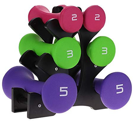 Dumbbells Hand Weights Dumbell Set, 3 Pairs Anti-skid Dumbbell Tree Set with Stand for Home and Gym Fitness Exercise Workout Training Building Muscle for Arms and Hands, 20lb