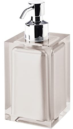 Gedy Auckland Dosasapone Bagno Tortora Chiaro, Misure: 16,2X7X7 CM, capacità 210 ml, Dispenser Sapone Bagno in Resina Trasparente di Alta qualità, Design R&S, Fatto a Mano, 2 Anni di Garanzia