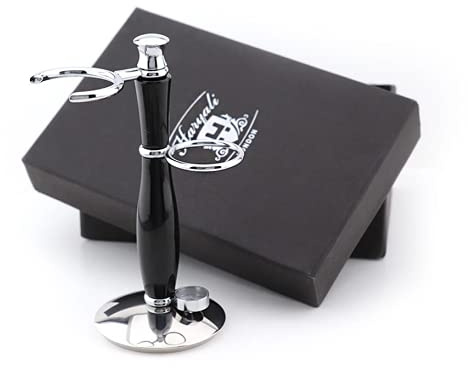 Haryali London, Double support de rasage pour blaireau et rasoir | Support de rasoir en acier inoxydable et résine avec finition chromée | Élégant support de rasage humide noir | Organiseur d'outils