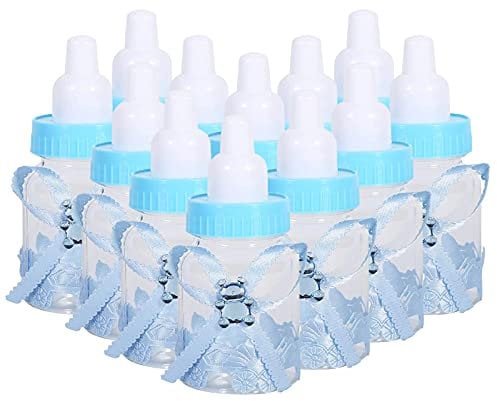 12 Stück Süßigkeiten Flasche,Baby Geschenk Candy Flasche,Baby Taufe Box Deko für Babydusche Party Geschenkpaket Rosa 9X4CM (Blau)