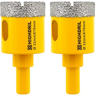 HIGHDRIL Lot de 2 forets diamantés secs de 32 mm de diamètre avec tige triangulaire brasée sous vide pour béton, granit, marbre, verre, porcelaine, carrelage, brique
