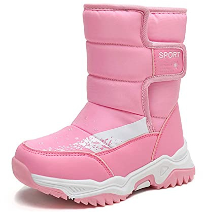 Enfant Bottes de Neige Garçon Filles Hiver Chaussures Chaud Botte Hiver pour d'hiver Fourrure Souple Fourrée Doublé Antidérapant Sole Étanche Bottes de Neige Rose 31