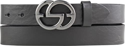BELTINGER Damen-Gürtel EMIL aus Vollrindleder 3 cm | Schmaler Ledergürtel für Damen 30mm | Schwarz Metallic