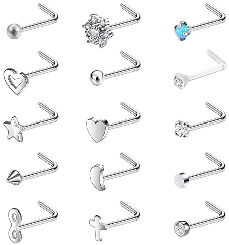 ZS Nasenstecker aus Edelstahl, L-förmig, 20 g, 15 Stück, Edelstahl