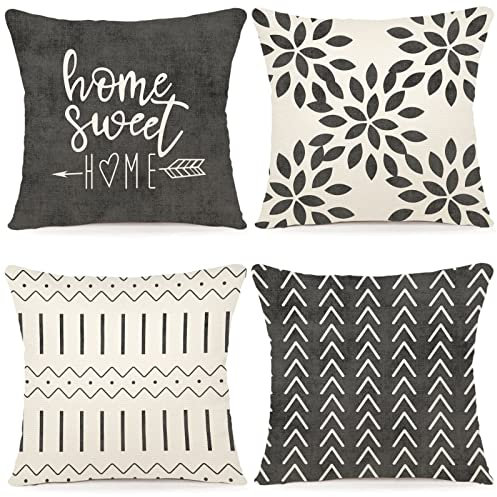 YCOLL Kissenbezüge 4er Set Leinen für Sofa, Gartenbett, Couch - Dekokissen 50x50cm