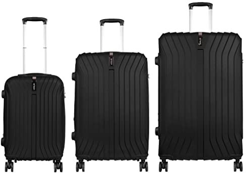 Kofferset Hartschalenkofferset XL 3tlg Robustes ABS Schwarz mit Dehnfalten Koffer