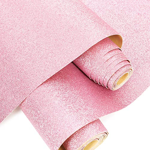 ZAIONE 2 Rolls 5.9x 53 (15cm x 136cm) Pink Self Adhesive Glitter Wallpaper Wall Wallcoverings Decor Sparkle Wallpaper Borders Stickers for Bedroom,Stairs, Dining Rooms