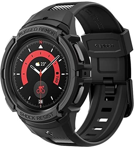 Spigen Rugged Armor Pro Case with Strap Band Compatible with Galaxy Watch 5 Pro 45mm (2022) - Black