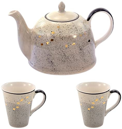teemando® Set = Kanne Sao Keramik mit Goldauflage 1,9 l + 2 X Becher Sao Keramik mit Goldauflage 0,3 l