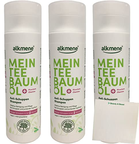 Alkmene Mein Teebaumöl Antischuppen Shampoo 3er Pack (3x200ml Flasche) + usy Block