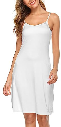 Lovasy Fond de Robe Femme Court Jupon sous Robe Sexy avec Bretelles Réglable Élégant Chemise de Nuit Col en V Femme Lingerie sous-Vêtements Grande Taille A-Blanc, XL