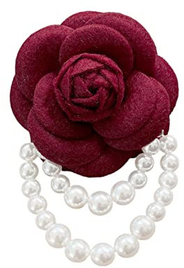 Camellia Blumenperlen-Brosche, Quaste, Anstecknadel – hochwertige künstliche Wolle, Stoff, Blume, Corsage für Damen und Herren, Hochzeit, Verlobung, formeller Schmuck, Stoff, Metall, Stoff, Metall