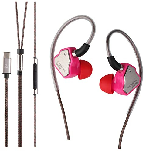 Linsoul 7Hz Salnotes Zero HiFi 10mm Dynamic Driver in-Ear Earphone IEM | with Metal Composite Diaphragm, Stainless Steel Faceplate, Detachable 2Pin OFC Cable, Rose, Type-C w/ Mic