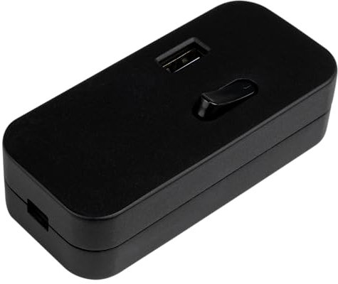 REV Zwischenschalter mit USB, Wippschalter 1-polig, Schnurschalter, Kabelschalter, Zuleitungsschalter, 1polig, 2,5A, 230V~, schwarz