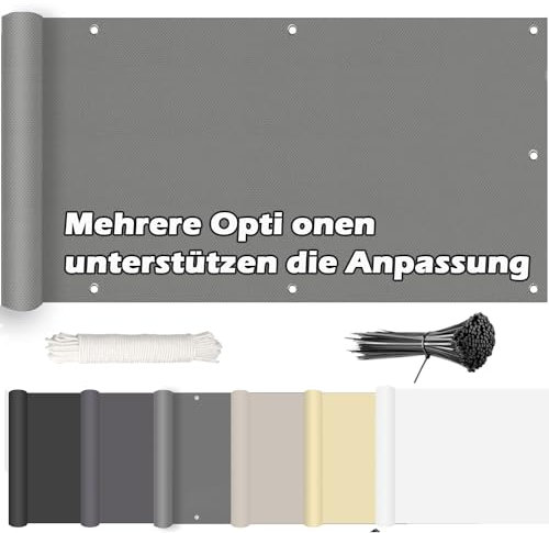 ROBAG Sichtschutz 180x200cm Balkon Blickdicht Sichtschutz, Windschutz Sonnenschutz, 100% Privatsphäre für Gartenzaun Balkonzaun - Grau