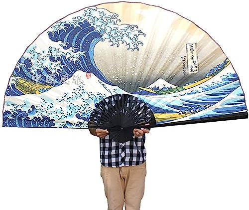 BIVVI Folding Fan Unfold 90cm Handmade Japanese-style Large Hanging Hotel Restaurant Wall Decoration Paper Folding Fan Mount Fuji Tea Pot