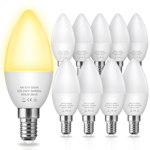Fulighture E14 Glühbirne in Kerzenform, E14 LED Birne 4W Ersetzt 40W 400 Lumen 3000K Warmweiß 180°Abstrahlwinkel, Nicht Dimmbar, 10 Stück