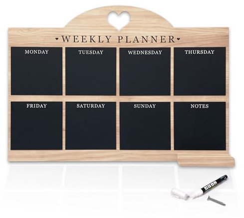 Empire Blackboard Daily Work & Meal Planner - Wall Mounted, Dry Erase, Pen Included, Large Wooden Board with White Cloth