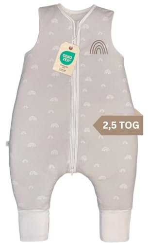 DIKOS® Schlafsack mit Füßen Winter 2,5 TOG (Gr. 90) REGENBOGEN grau | Winterschlafsack/Ganzjahres Schlafsack mit Beinen aus 100% Baumwolle – OEKO TEX zertifiziert | Babyschlafsack für Mädchen/Jungen