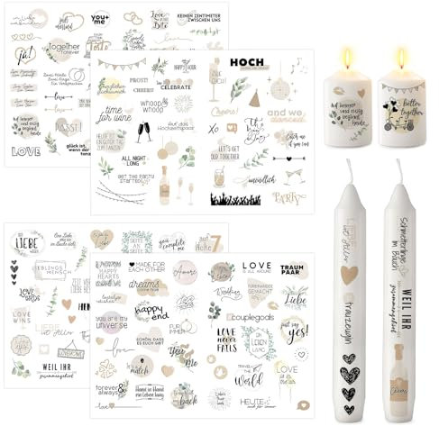 ALLAVA 4 Stück Kerzentattoos, Kerzen Tattoo Hochzeit, Hochzeitskerze Sticker, Wasserschiebefolie Kerzen für Hochzeit Deko, Kerzen Dekorieren, Kerzensprüche (Grün)