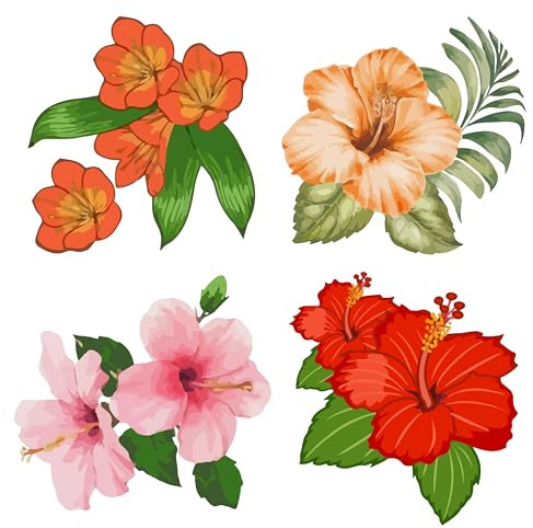 GORGECRAFT 4Stk Hibiskus-Fensteraufkleber 16cm Abnehmbare Hawaii-Aufkleber Hibiskusblüten-Aufkleber wasserdichte Vinylfolie Frühlings-Schlafzimmer-Badezimmer-Aufkleber Zur Verhinderung von Vögeln