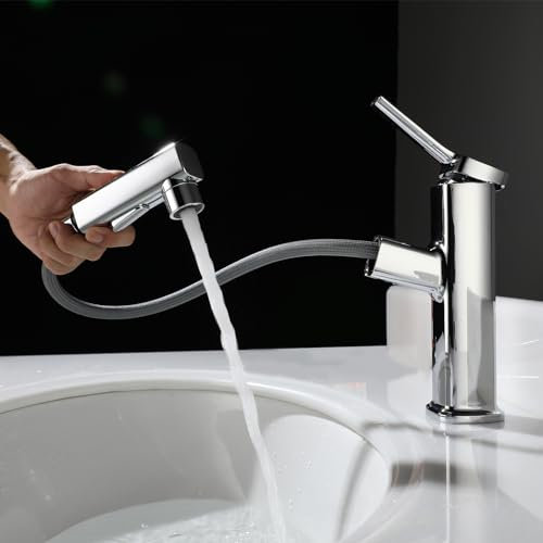 AMeoMerk Spültischarmatur mit herausziehbarer Dual-Spülbrause, Waschbecken Armaturen mit 3 Strahlarten Edelstahl Wasserhahn Bad Einhandmischer Mischbatterie für Küche, Chrom