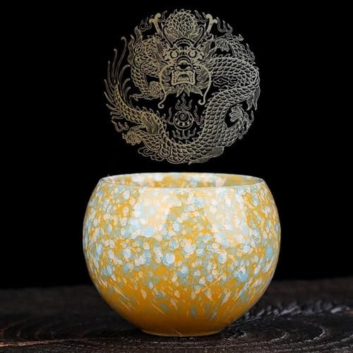 HGDESIGN Juego de tazas de té de cerámica de porcelana, tazas de café retro, tazas de té chino japonés, kung fu, taza de calor de safe, juego de 5 regalos (1 unidad amarillo)
