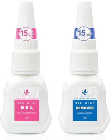 MAGIC ARMOR Colle à ongles avec dissolvant de colle à ongles pour ongles comprimés, colle à ongles gel super forte pour faux ongles, pointes d'ongles, professionnel, longue durée, pas besoin de