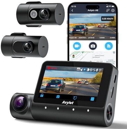 5K 3-Kanal-Dashcam Auto Wi-Fi,GPS,3lens 4K+1080P+1080P Vorne Hinten Innen Autokamera mit 3-Zoll-IPS-Bildschirm,IR-Nachtsicht,24h Puffer Parkmodus Dash Cam,unterstützt max. 512 GB