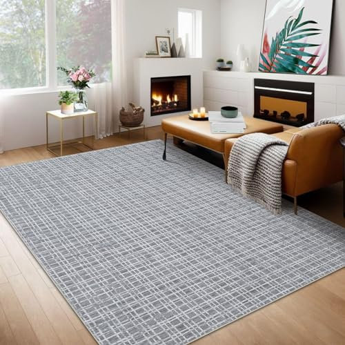 Yeeffia Waschbarer Teppich, Moderner Karierter Teppich, 120 x 170 cm, DunkelGrau