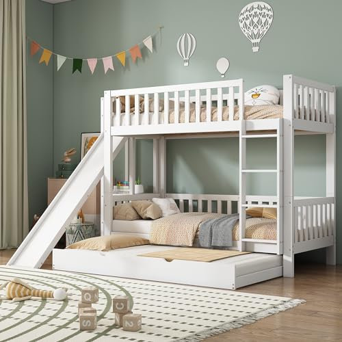 ZYLOYAL10 Kinderbett Baumhaus mit Speicherung und Rausfallschutz 9mit 4-stufiger gerader Leiter, Kiefer+MDF, Weiß, 90x200/190cm