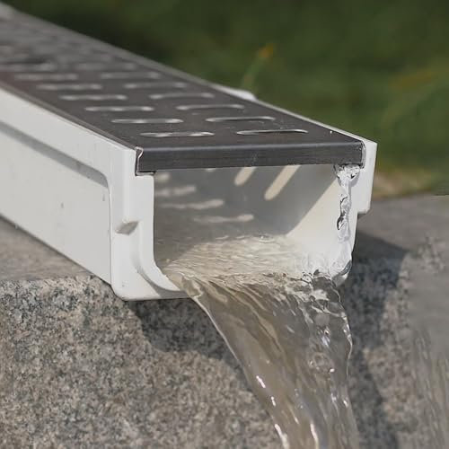 Canaleta Desague con Rejilla Sistema de Canal de Drenaje Rápido para Patio, Coladores de Drenaje Lineales de Construcción Sólida para Entradas/ Restaurantes, Drenaje de Zanja con Rejilla Metálica(W10c