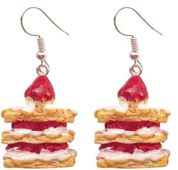 SAFIGLE 1 Paar Schichttorte Ohrringe für Damen - Zarte Ohranhänger mit Kuchenmotiv - Modische Brillenohrringe aus Plastik - Stylish Accessoire für Modebewusste Frauen - Perfekt als Essensgeschenk - Ei