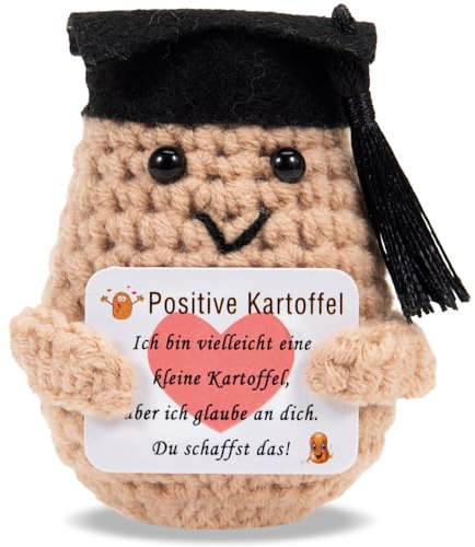 Aruigu Bachelor Geschenk Positive Kartoffel, Master Abschluss Geschenk Glücksbringer Prüfung, Mutmacher Geschenk, Pocket Hug, Bachelor Deko, Wolle Potato Puppe Positiver mit Energiekarte
