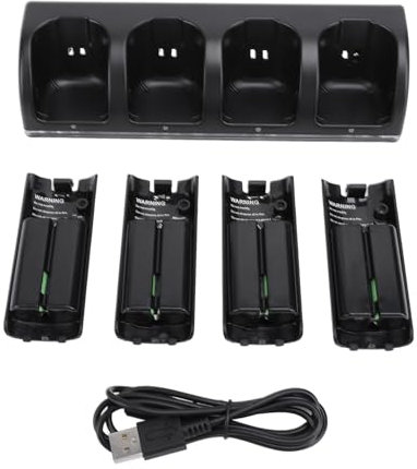 CHEOTIME Stazione di Ricarica 4 in 1 per Telecomando Wii U, Caricabatterie con 4 pacchi batterie Ricaricabili con 4 batterie Ricaricabili da 2800 mAh + Cavo USB (Nero)