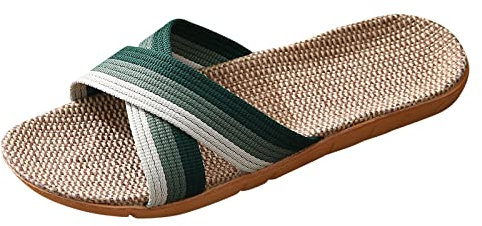 Pantofole unisex estive – Sandali piatti per coppia d'amore, boho scarpe da spiaggia bicolore estive con cinturino a croce in paglia, Z05verde, 35/36
